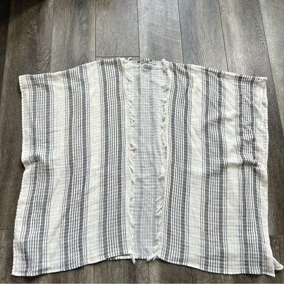 Aerie Boho Striped Cover Up Fringe Kimono White Black Gray One Size - Picture 3 of 7